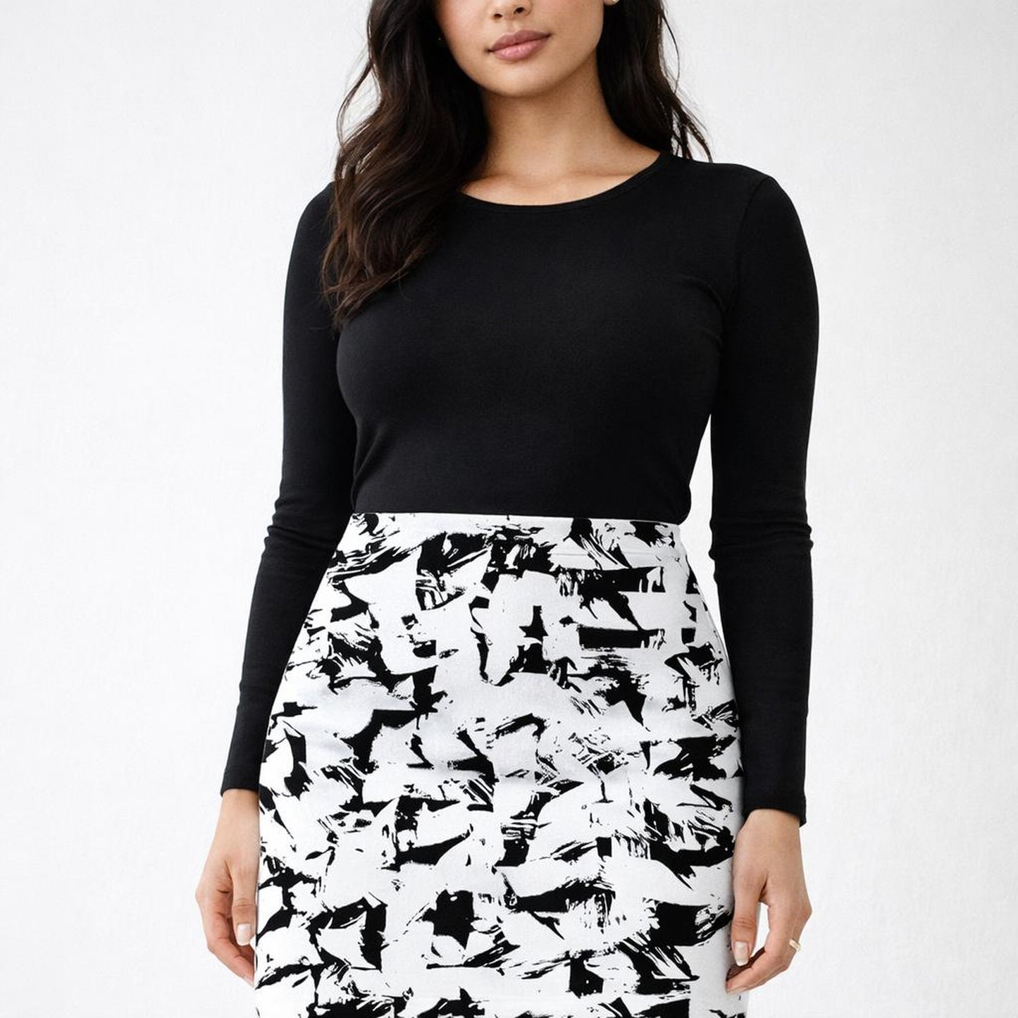 Mono Chaos | Mini Skirt | Abstract Brush · front view