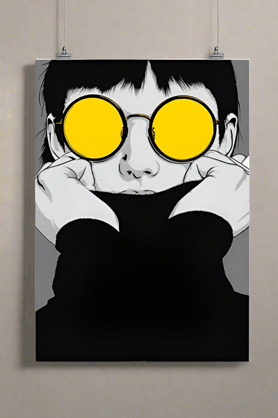 Sunglasses Contemplation | A3 Poster | Black & Yellow