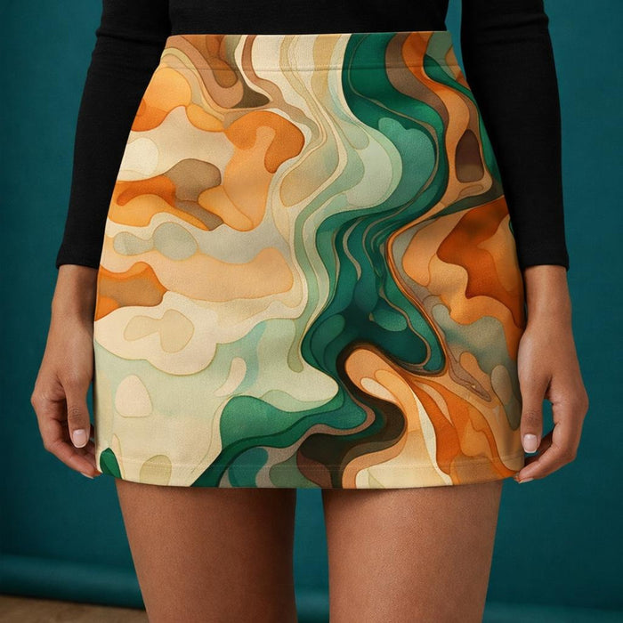 Earth Flow | Abstract Marble Mini Skirt | Forest Green — design detail