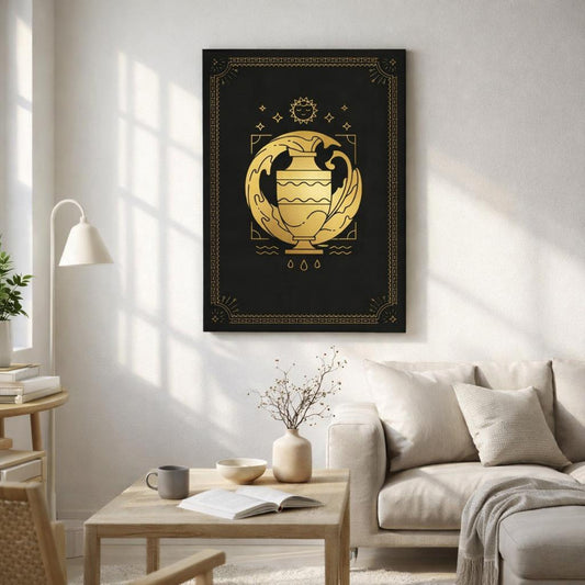 Aquarius Sun Vase | A3 Poster | Gold & Botanical — front view