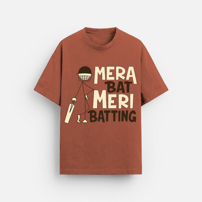 Mera Bat Meri Batting | Oversized T-Shirt | Brown Cricket Graphic