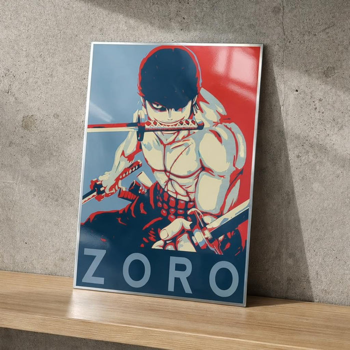 Zoro | Metal Poster | Red & Blue Anime Art · design detail