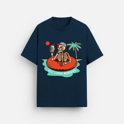 Salt Licked Memories | Oversized T-Shirt | Navy Skeleton Raft