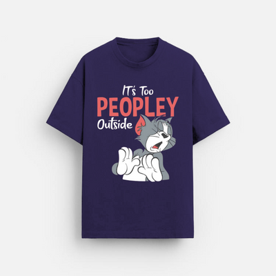Too Peopley Outside | Oversized T-Shirt | Navy Cat Graphic