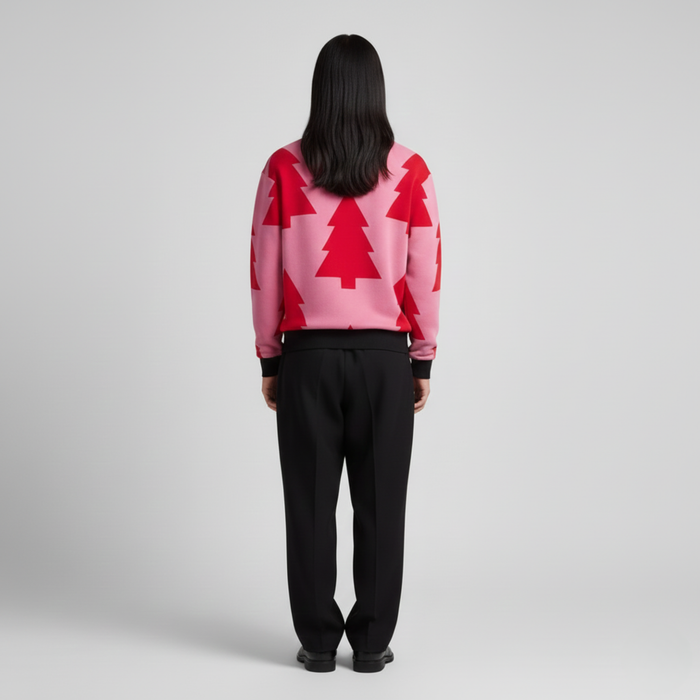 Christmas Trees | Sweatshirt | Red Geometric on Pink