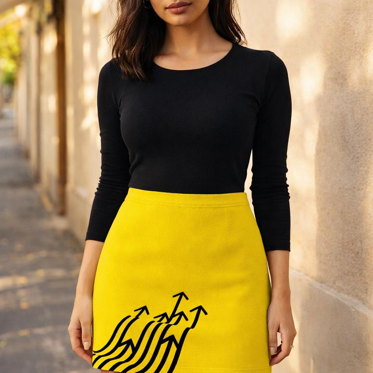 Upward Motion | Mini Skirt | Yellow & Black Arrow · front view