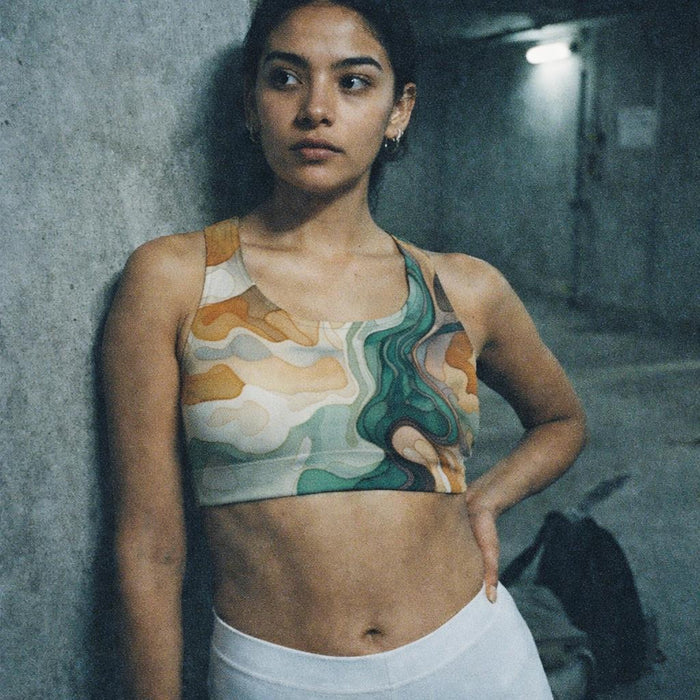 Wavy Terrain | Sports Bra | Green & Orange — lifestyle