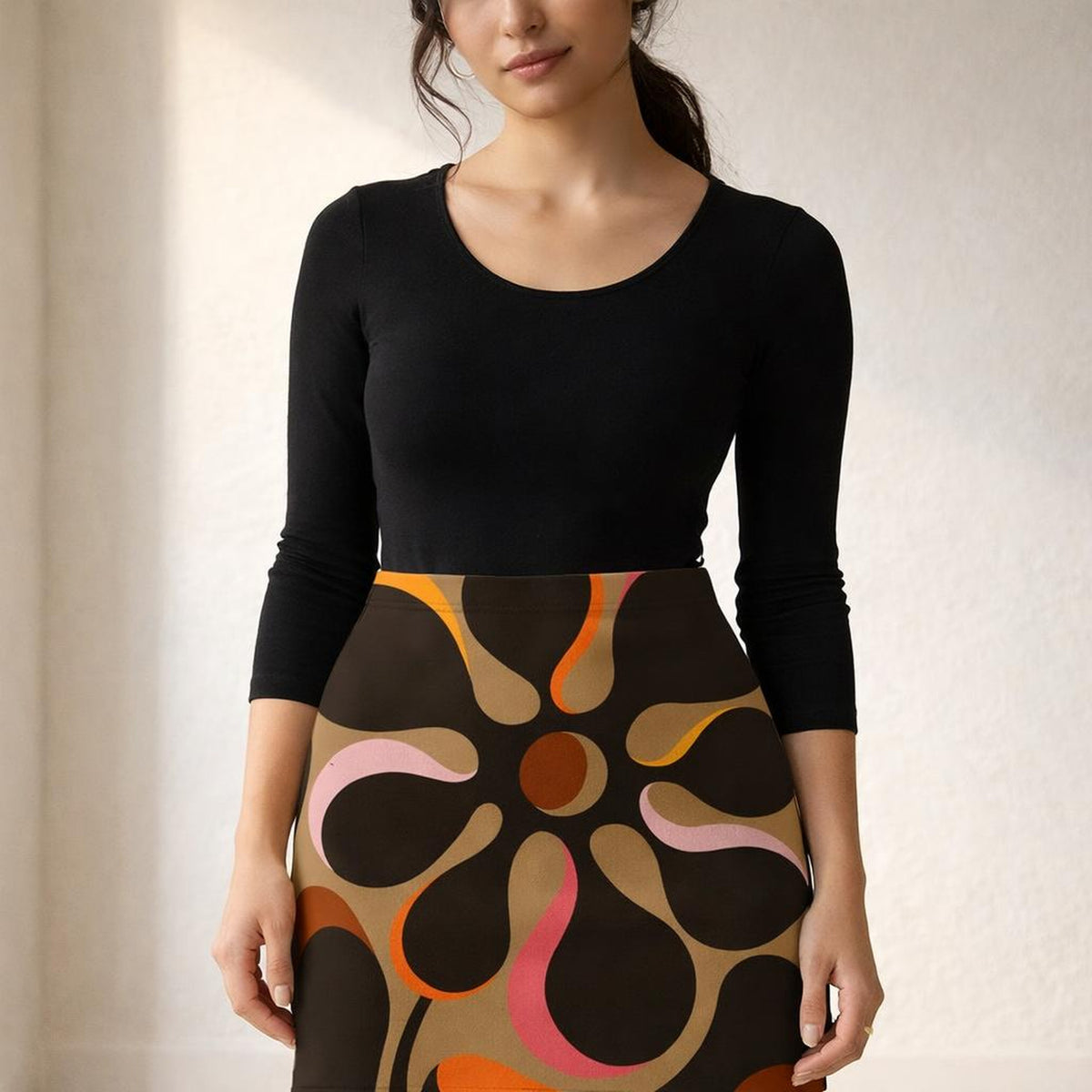 Rang Bloom | Mini Skirt | Abstract Floral White · front view
