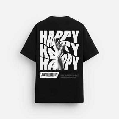 Happy | Oversized T-Shirt | White Text Peace