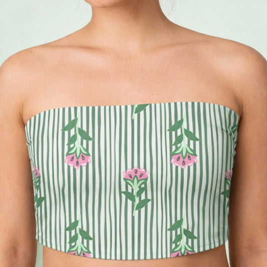 Floral Stripe | Tube Top | Sage Green — design detail