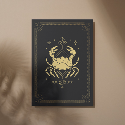 Cancer Zodiac | A3 Poster | Gold Crab & Geometric Print