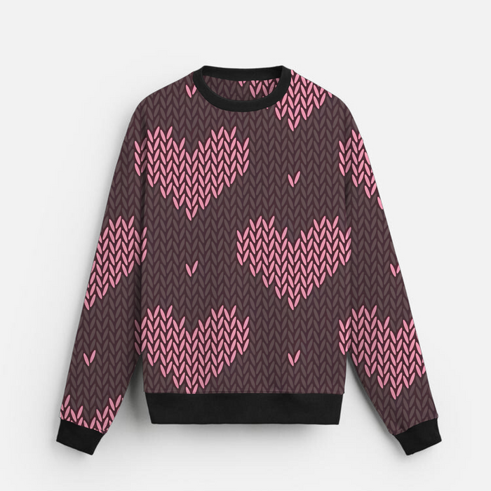 Heart Knit Pop | Sweatshirt | Pink Hearts on Black