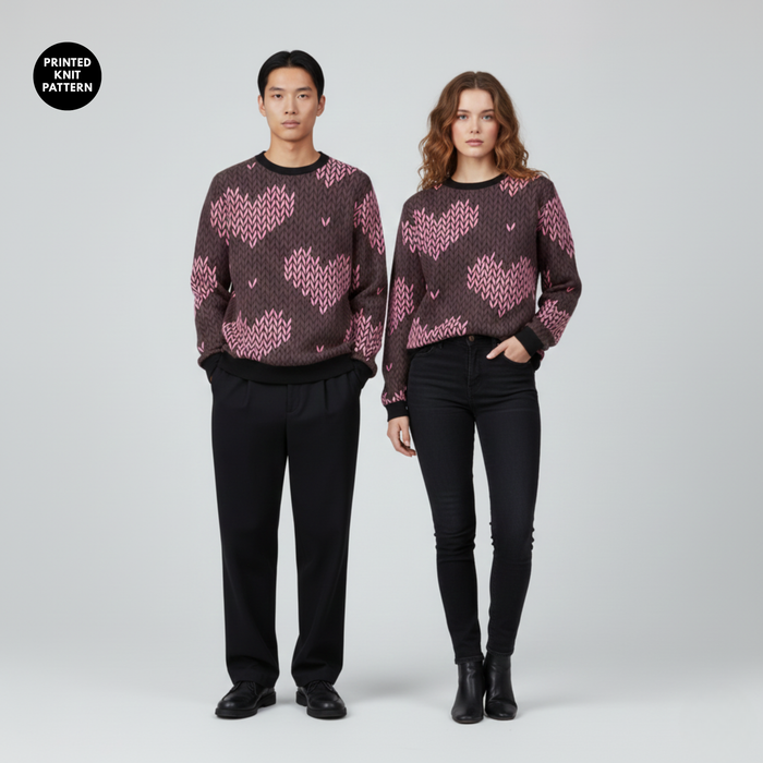 Heart Knit Pop | Sweatshirt | Pink Hearts on Black