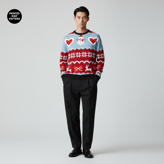 Heartfelt Winter Knit | Snowman & Love | Red Blue | Unisex Sweatshirt