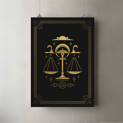 Libra Balance | Zodiac Poster | Gold & Black