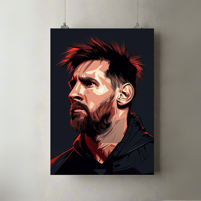 Messi GOAT | Portrait Poster | Spiky Red Highlights