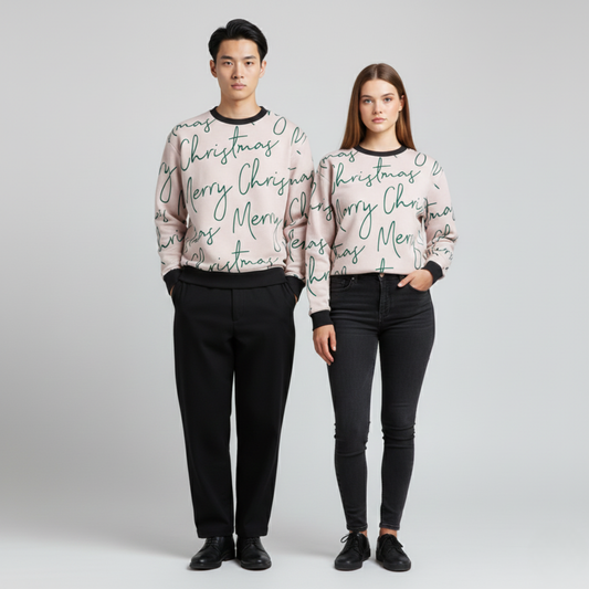Merry Script Calm | Christmas Typography | Soft Beige | Unisex Sweatshirt