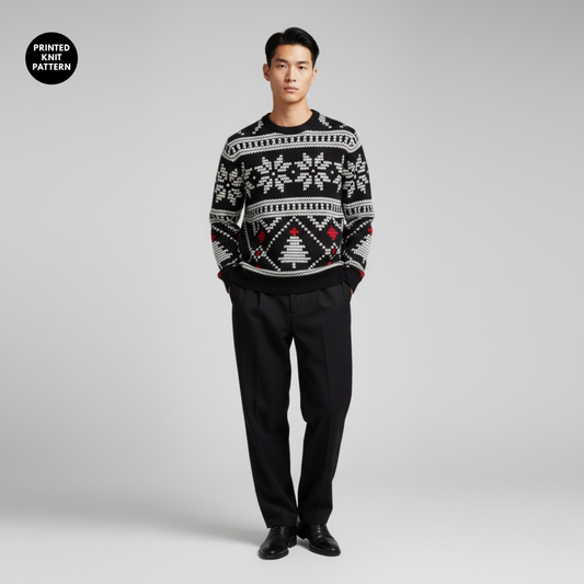 Midnight Festive Knit | Classic Holiday Pattern | Black Red White | Unisex Sweatshirt