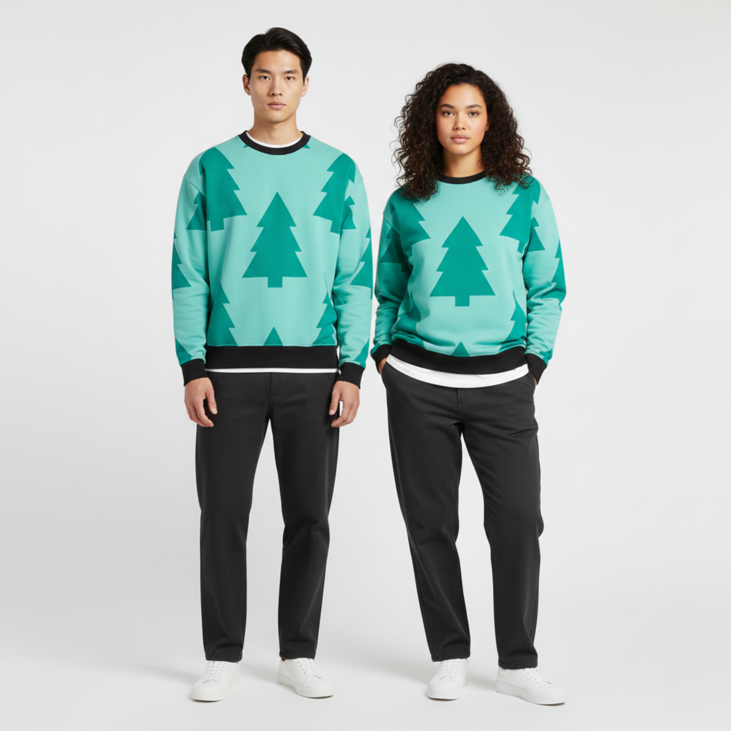 Mint Forest Pop | Minimal Tree Print | Aqua Green | Unisex Sweatshirt