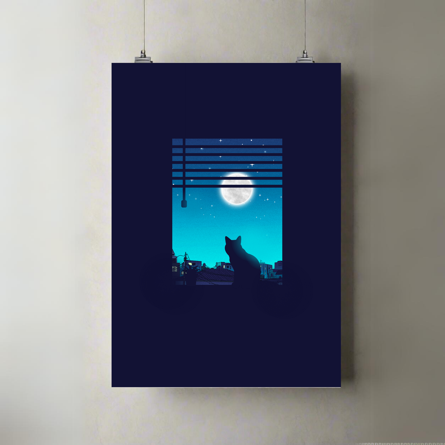 Night | Moon | Kitty | Peace | Premium A3 Poster
