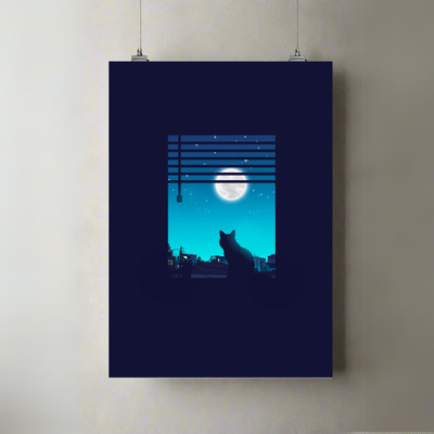 Midnight Kitty | A3 Poster | Celestial Night Sky