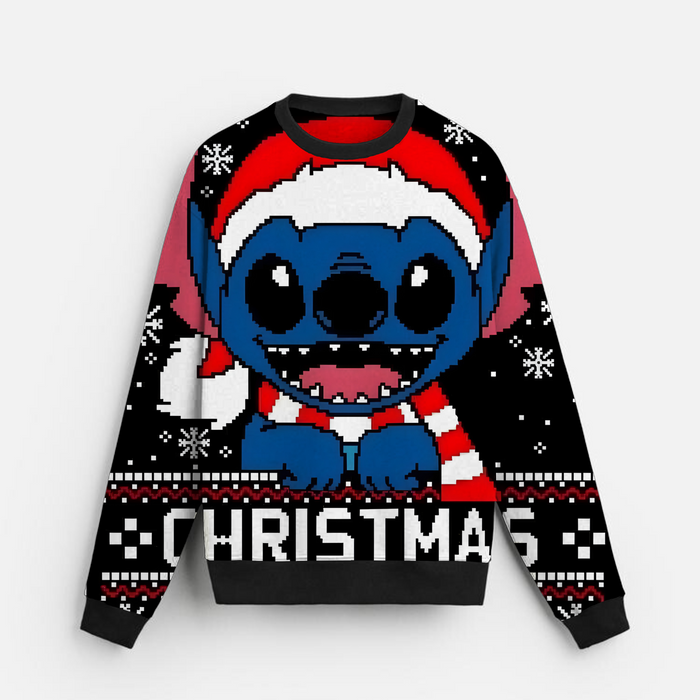 PixelNoel | Sweatshirt | 8-Bit Santa Stitch & Snowflakes
