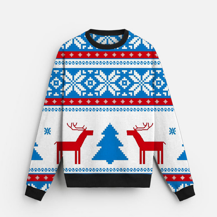 Festive Geometry | Sweatshirt | Red Blue Fair Isle
