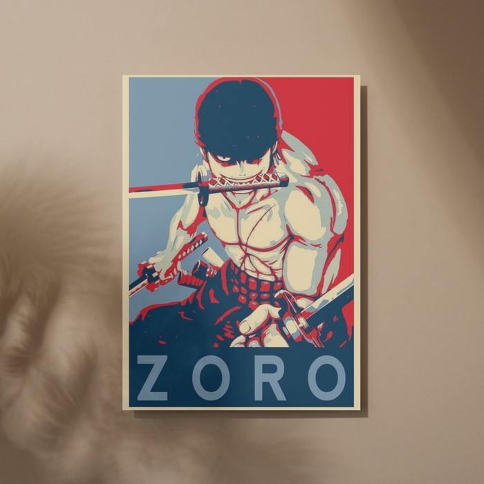Zoro | Metal Poster | Red & Blue Anime Art