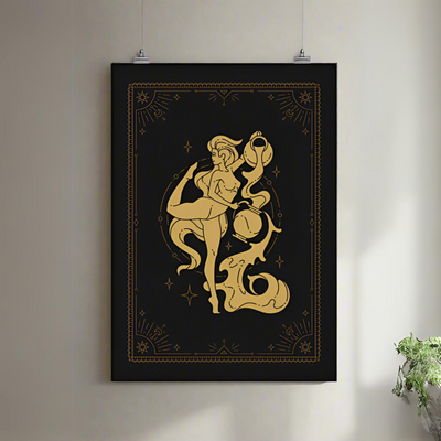 Aquarius Celestial | A3 Poster | Gold & Black Zodiac