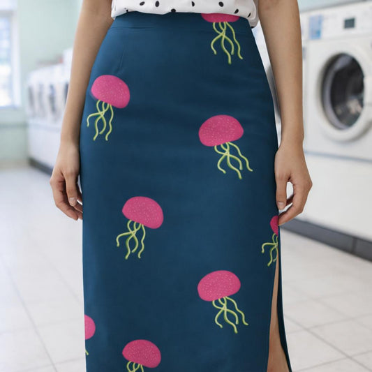 Electric Jellyfish | Pencil Skirt | Neon Pink on Navy — design detail