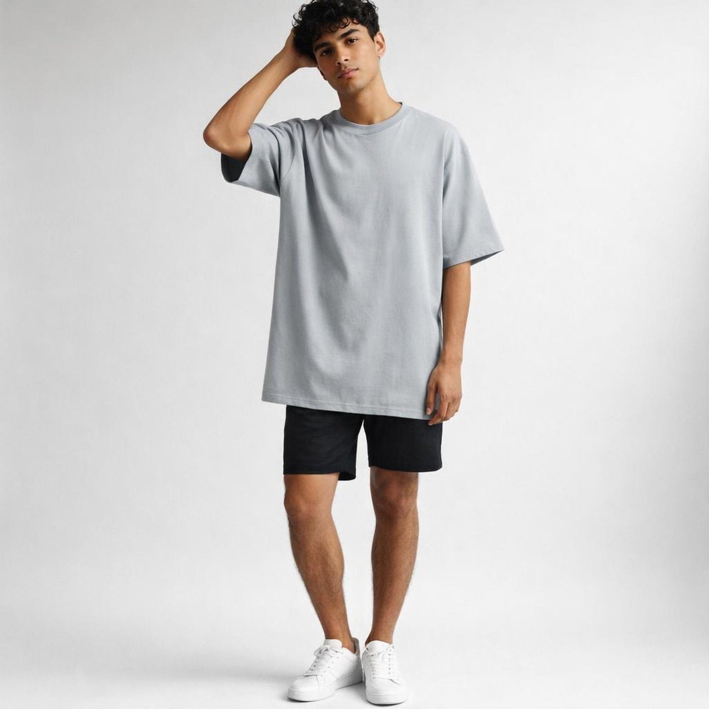Grey Plain | Oversized T-Shirt | Melange · on a man