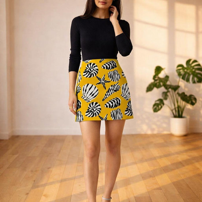 Zesty Tide | Mini Skirt | Zebra & Yellow · front view