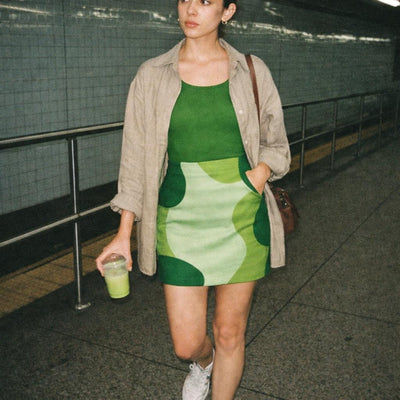 Green Flow | Mini Skirt | Lime & Deep Green Geometric · lifestyle