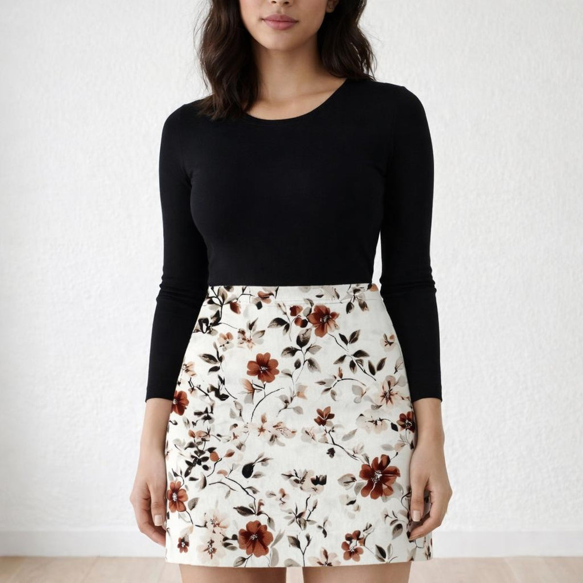 Rust Blossom | Mini Skirt | Vintage Floral · front view
