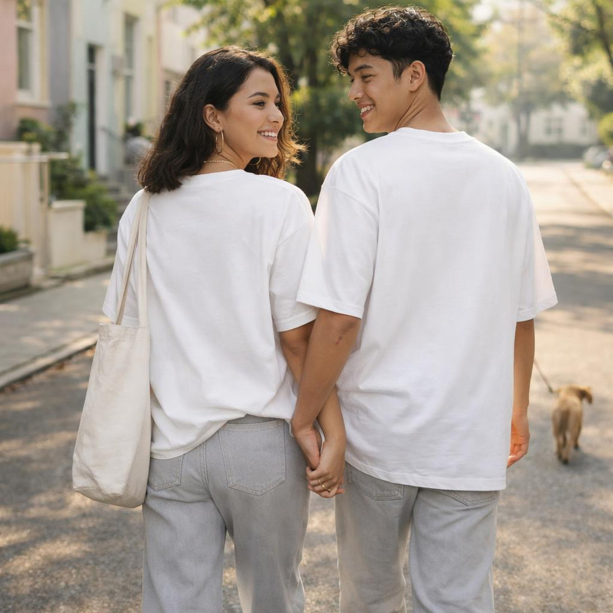 Electric Blush | Oversized T-Shirt | Soft Pink · on a man and a woman
