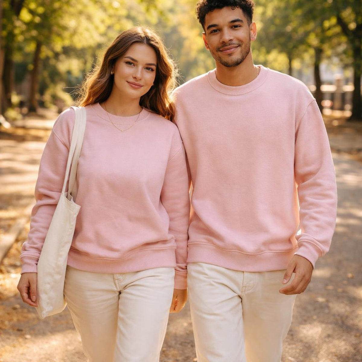 Blush Pink Softness | Sweatshirt | Oversized Comfort · on a man and a woman