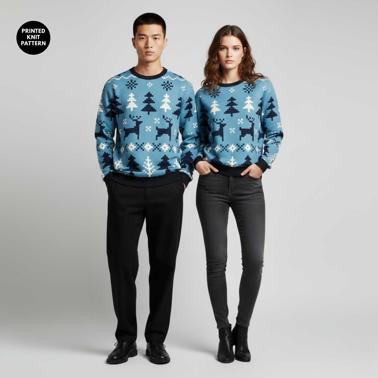 Winter Pixel Cheer | Festive Knit Look | Icy Blue | Unisex Sweatshirt