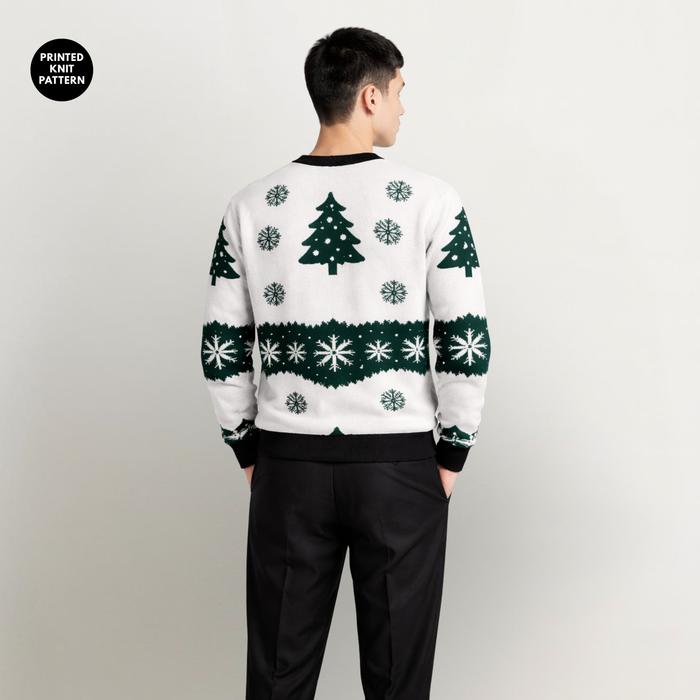 Christmas Trees & Snowflakes | Sweatshirt | White & Deep Green