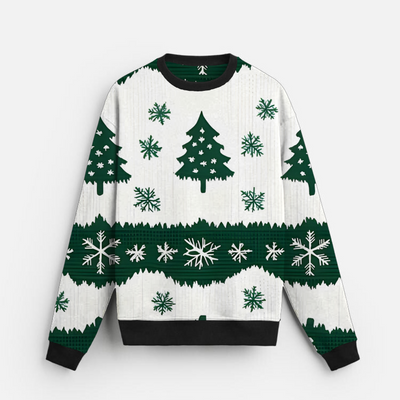 Christmas Trees & Snowflakes | Sweatshirt | White & Deep Green