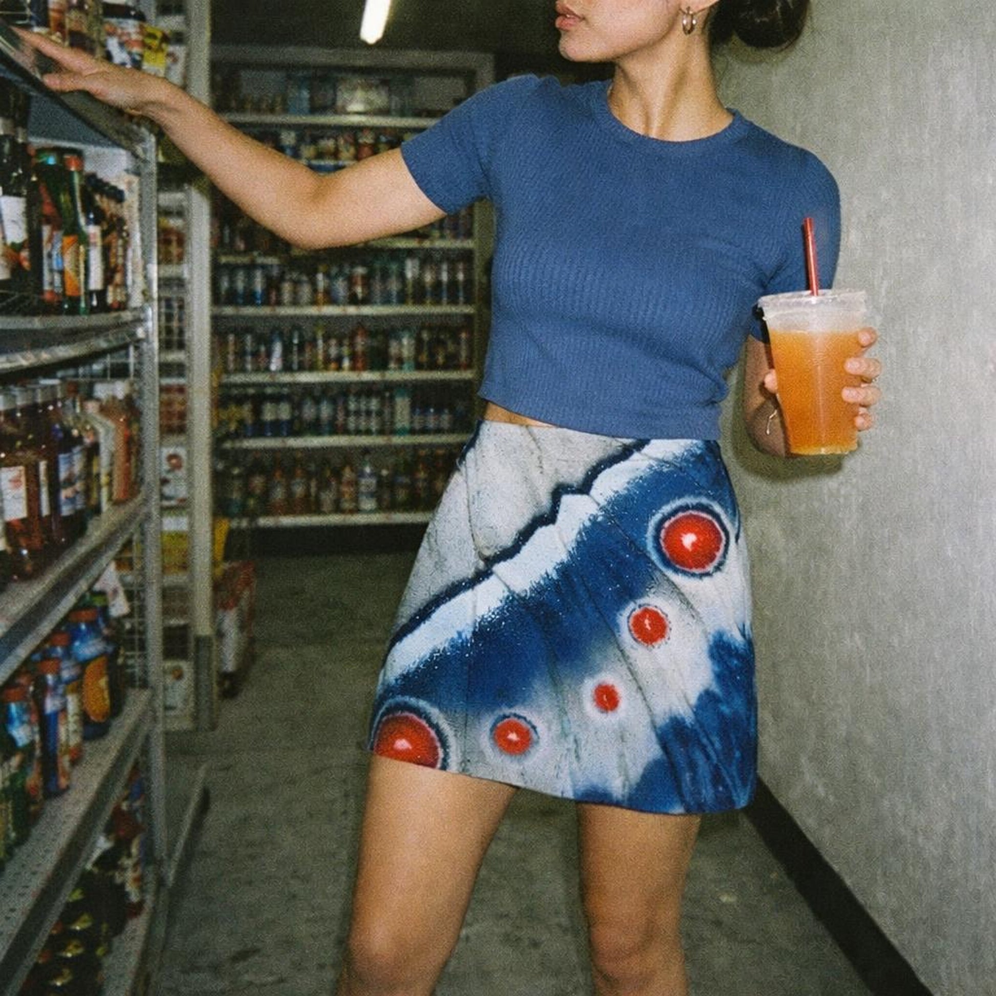 Crimson Wing | Mini Skirt | Blue & Red Print — lifestyle
