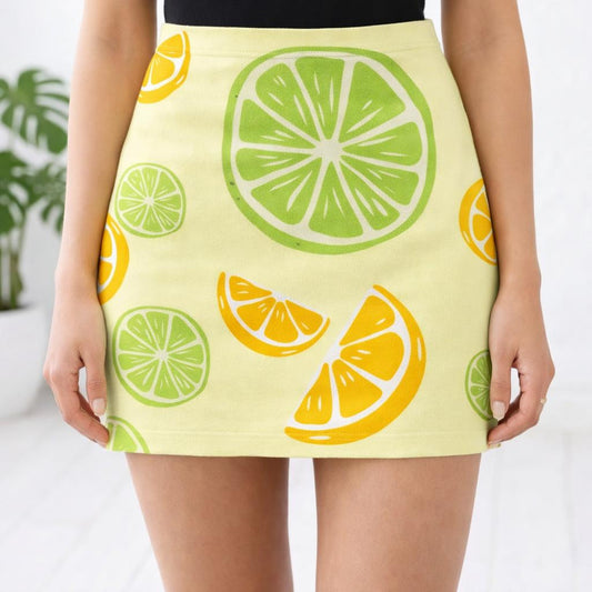 Citrus Splash | Mini Skirt | Lime & Orange Print — design detail