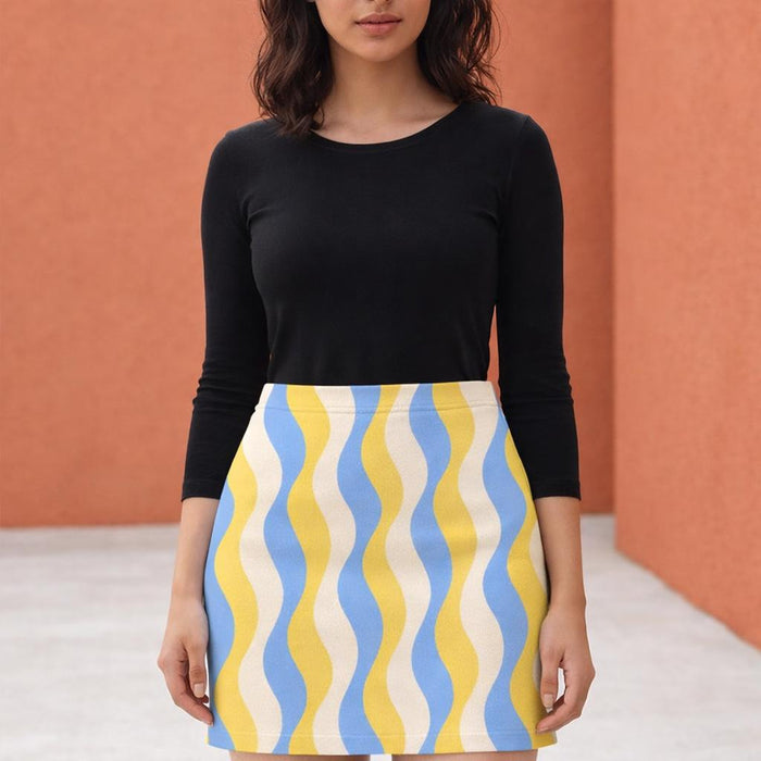 Retro Wave Flow | Mini Skirt | Zigzag Stripe White · front view