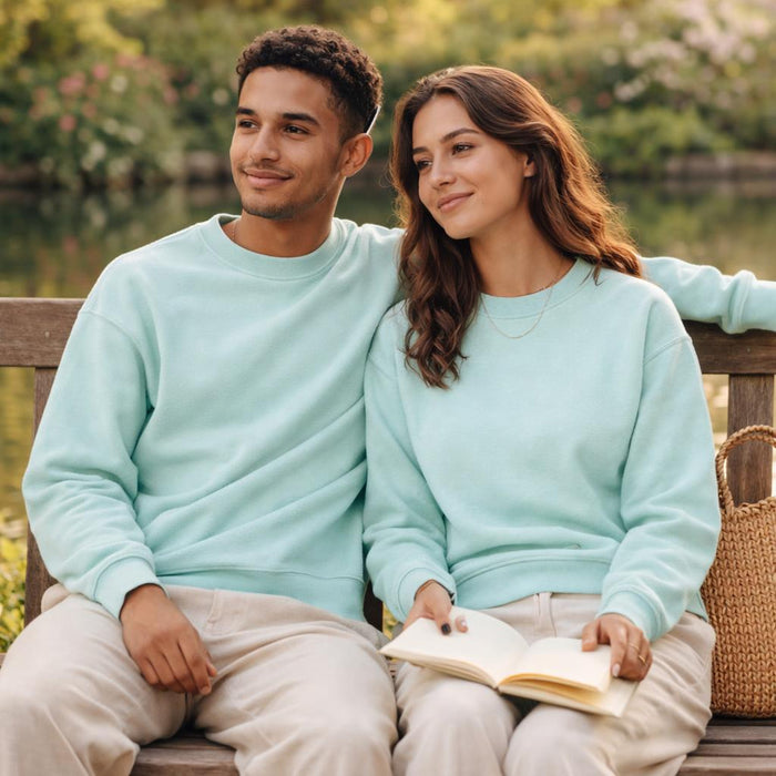 Mint Chill | Sweatshirt | Soft Comfort · on a man and a woman