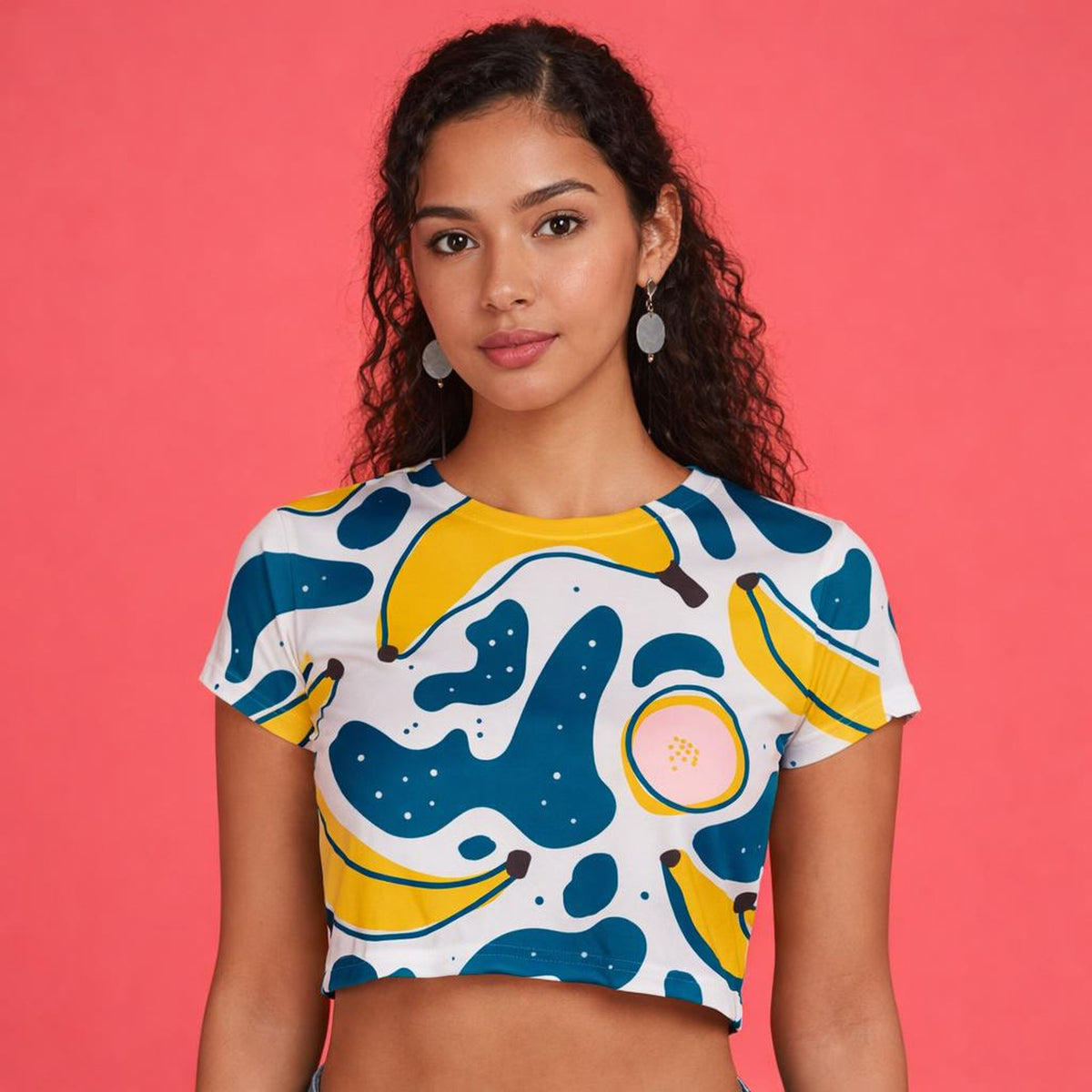 Mustard Sunburst | Crop Top | Abstract Geo Print · front view