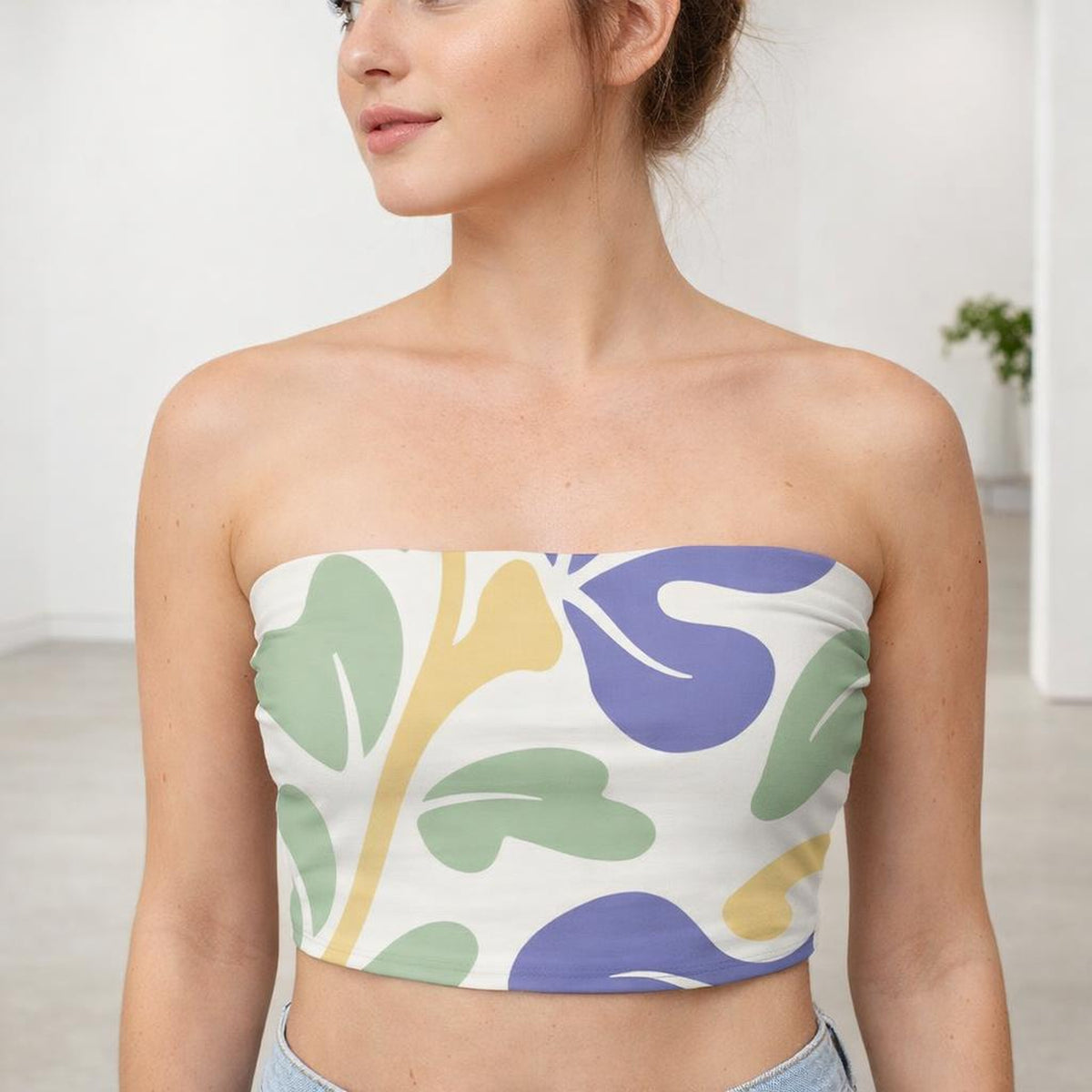 Soft Botanica | Tube Top | Pastel Leaf Print · front view