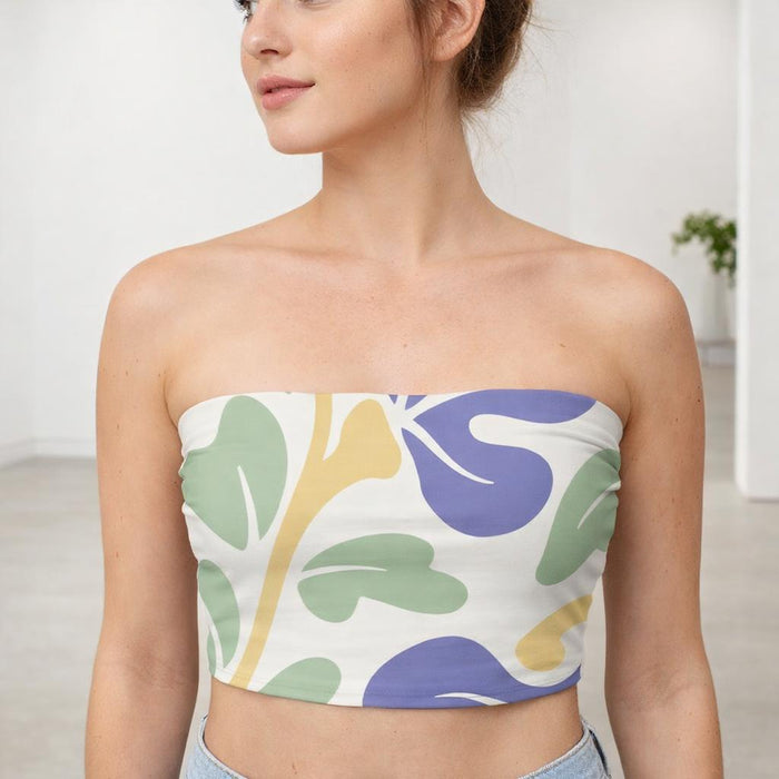Soft Botanica | Tube Top | Pastel Leaf Print · front view