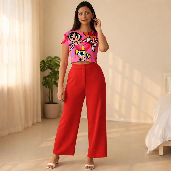 Powerpuff Squad | Crop Top | Pink Graphic · front view