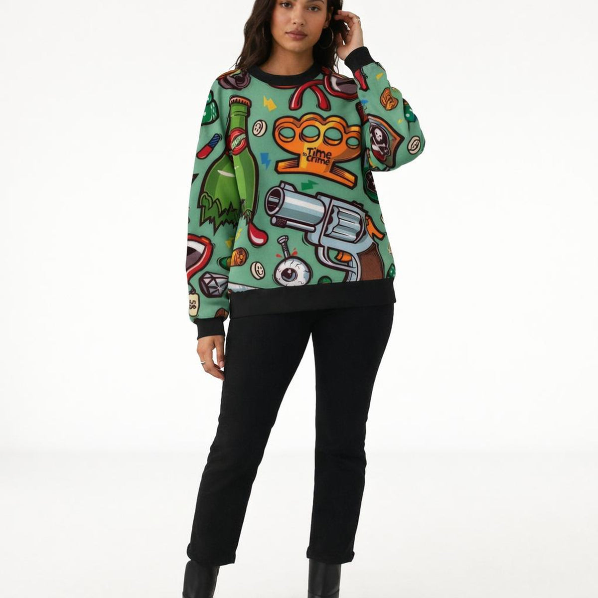 Rebel Vibes | Sweatshirt | Abstract Art Print · on a woman
