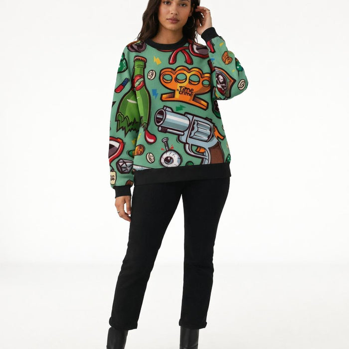 Rebel Vibes | Sweatshirt | Abstract Art Print · on a woman