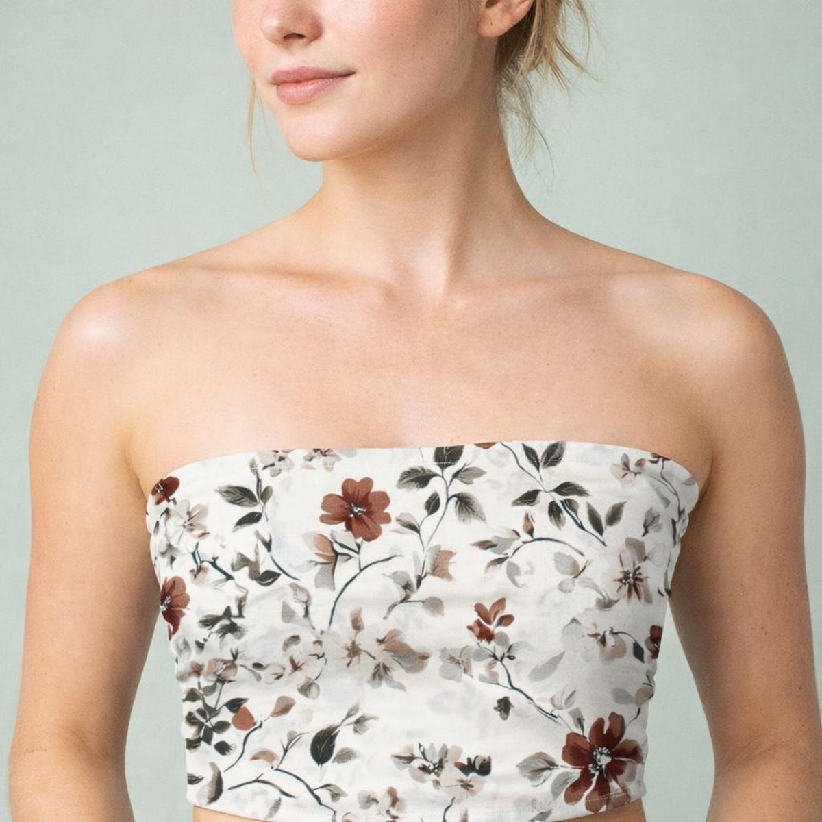 Rust Blossom | Tube Top | Vintage Floral White · front view